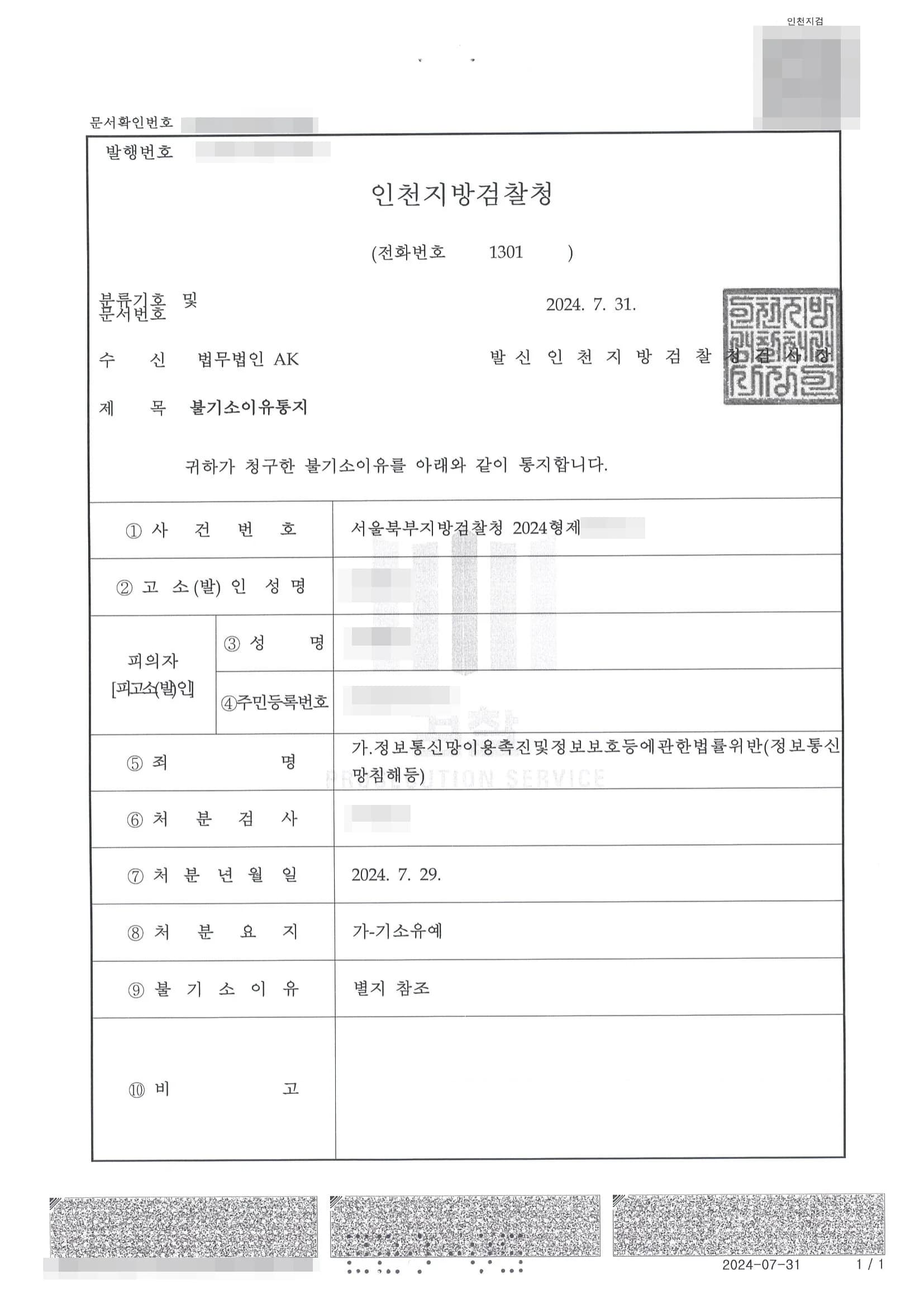 정보통신망이용촉진및정보보호등에관한법률위반(정보통신망침해등) 기소유예