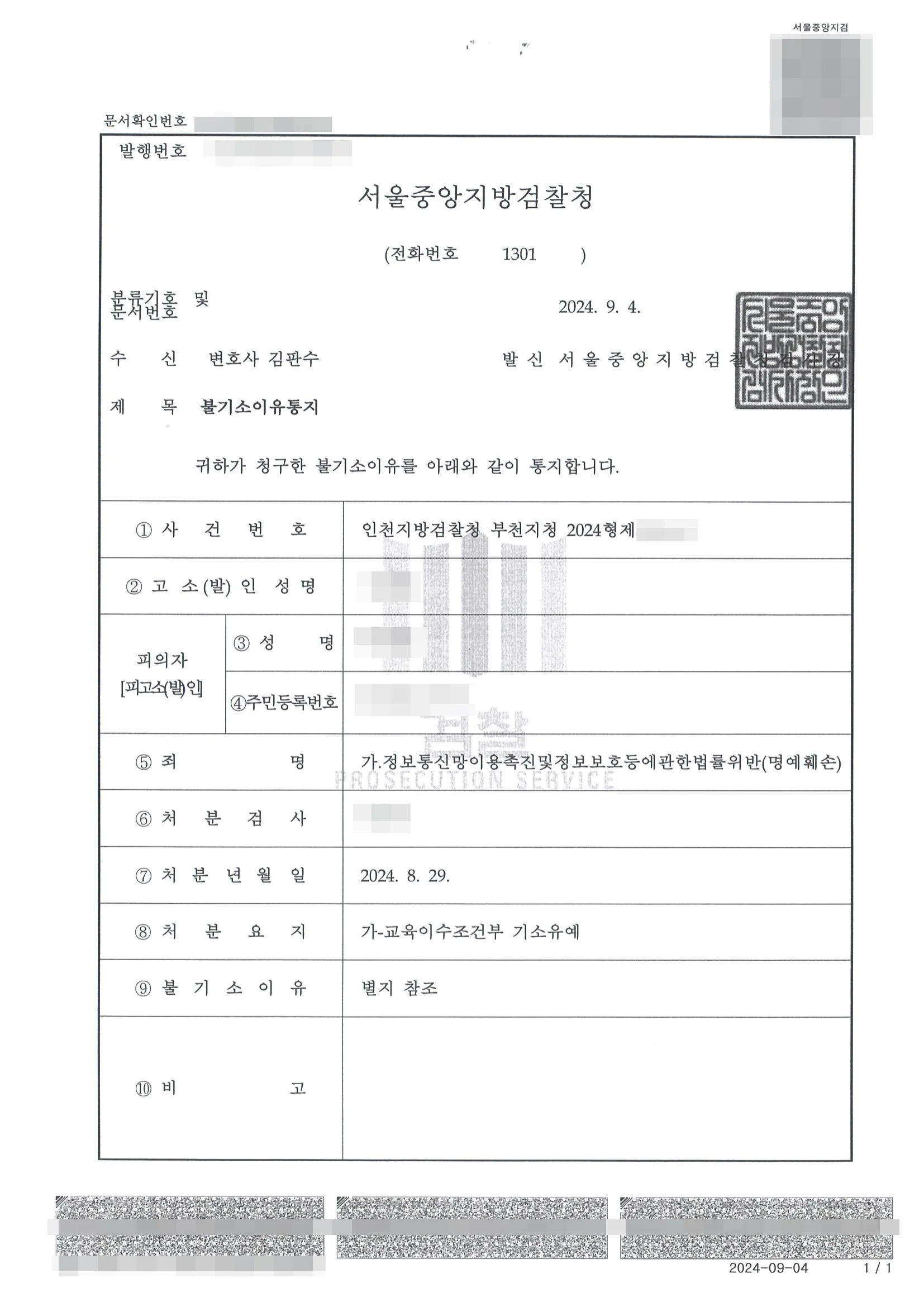 정보통신망이용촉진및정보보호등에관한법률위반(명예훼손) 기소유예