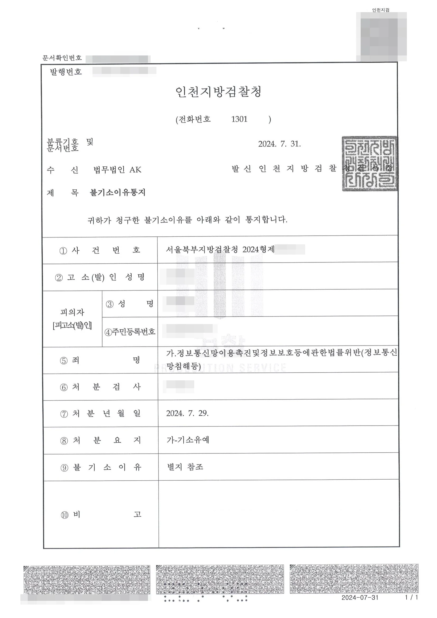 정보통신망이용촉진및정보보호등에관한법률위반(정보통신망침해등) 기소유예