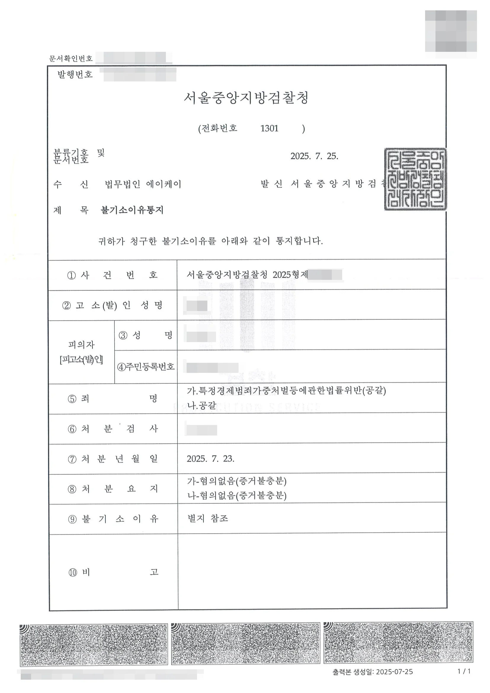 특정경제범죄가중처벌등에관한법률위반(공갈), 공갈 불기소