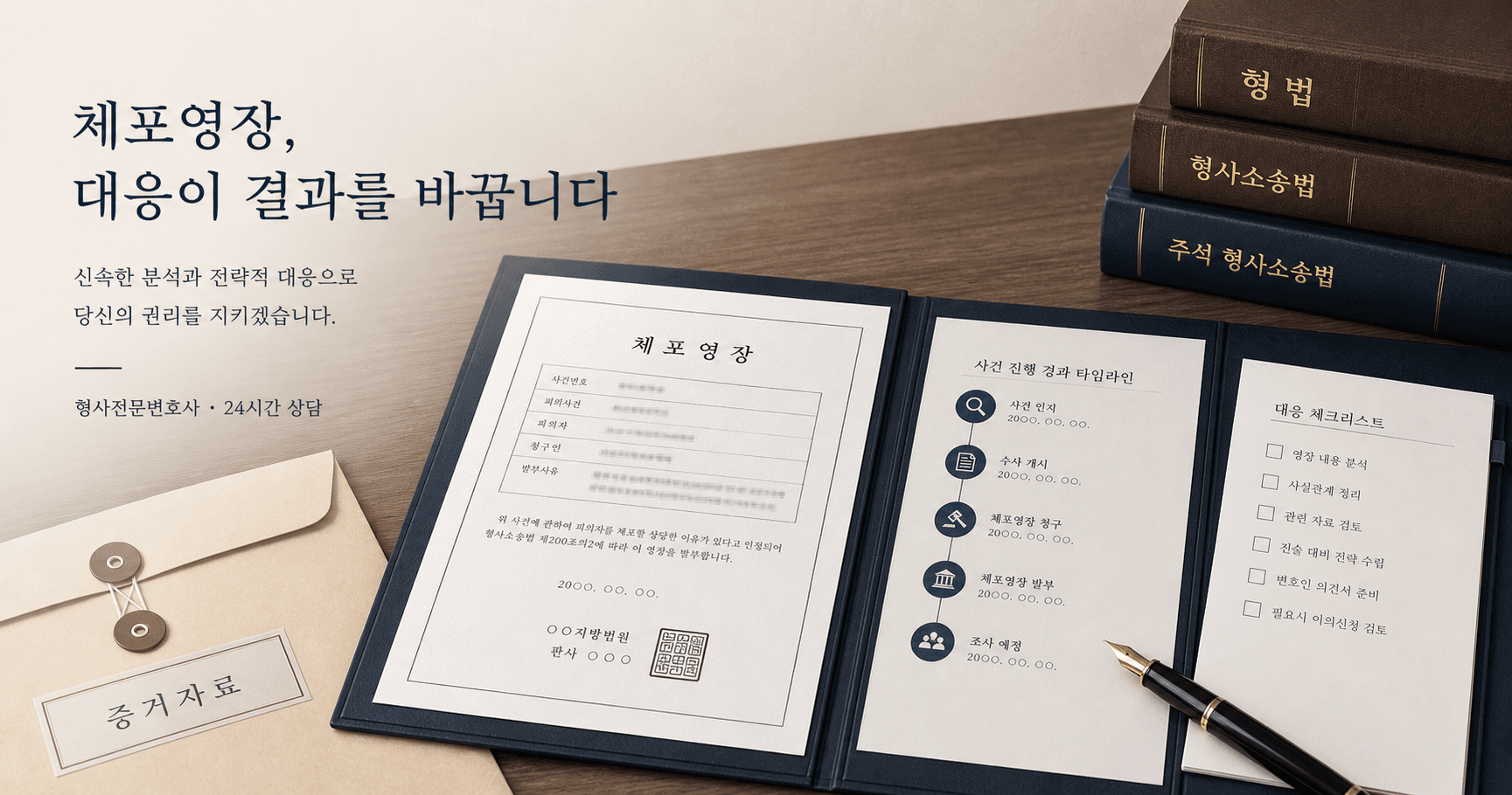 구속영장실질심사 준비를 경찰출신 변호사와 형사전문변호사 관점에서 기록 증거 타임라인과 진술 범위를 점검하는 이미지