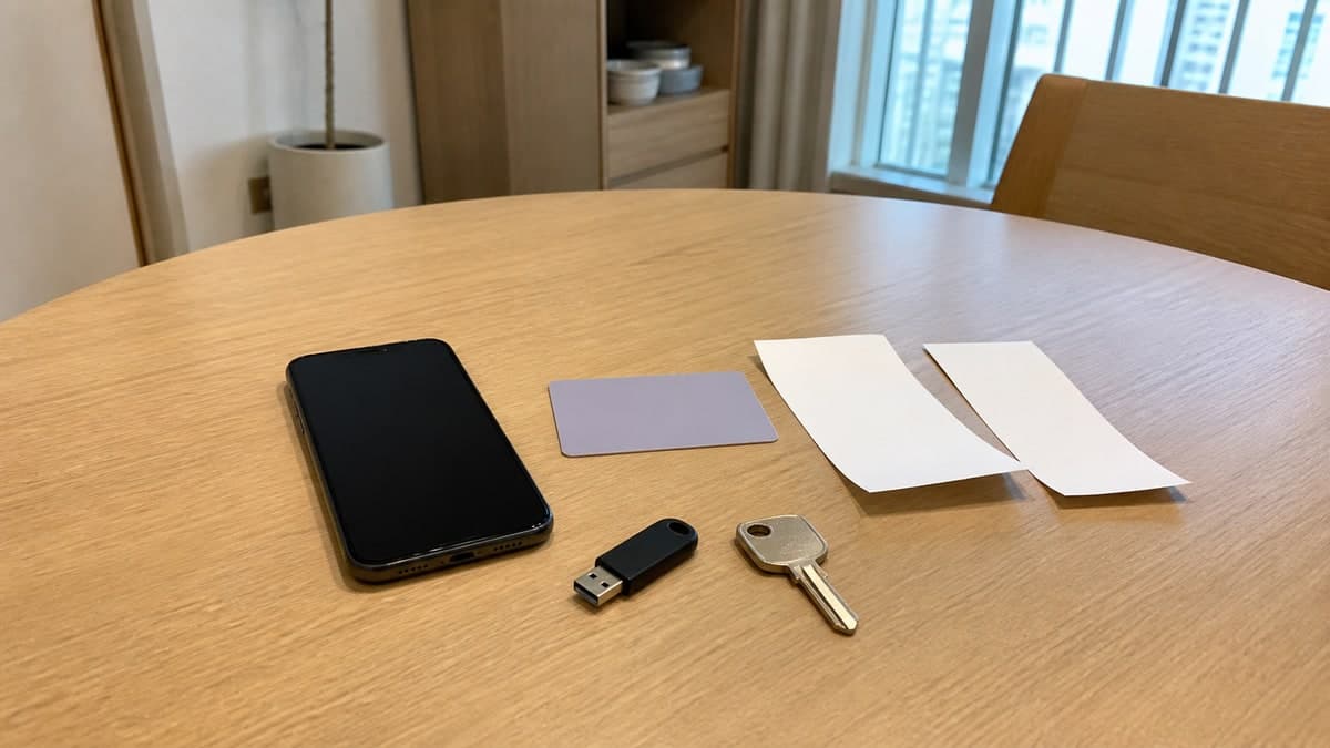 한국 아파트 식탁 위 꺼진 휴대전화와 무표기 카드 영수증, 교통카드가 놓인 증거 보전 장면